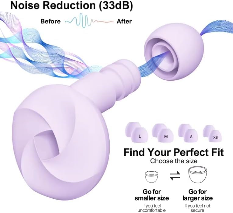 Image of Ear Plugs for Noise Reduction Ear Protection EarPlugs for Sleep,Concerts,Work,Study,8 Size Eartips with Small Box,Perfect Silicone Earplugs for Noise Reduction (Purple1, 1 Pair)