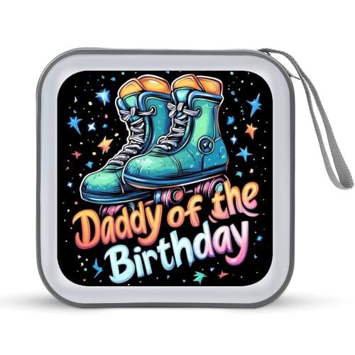 Daddy of The Birthday Roller Skates CD Case Plastic DVD Case Holder Wallet Disc Storage Organizer for Car Travel