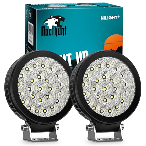 Nilight LED Light Pods 2 PCS 4.3 Inch 25LED Flood Beam Super Slim Round Offroad Driving Ditch Work Lights Built-in EMC for Tractor Truck Motorbike Boat ATV