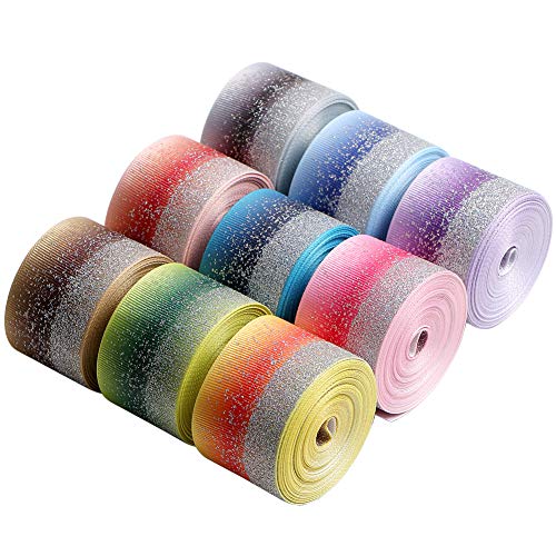 image for SIMISI RIBBON Shiny Glitter Grosgrain Ribbon, Assorted Bright Colors F