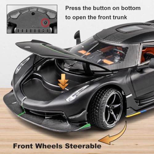 Image of 1:24 Koenigseggg Jesko Sport Alloy Metal Pull Back Die-cast Car Openable 2 Doors and Light Music Toy Car for Kids (1:24 Koenigseggg - Black)