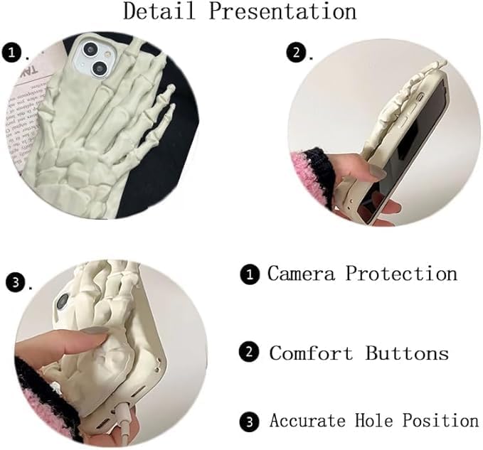 GCACE for 3D Horror Skull Hand Phone Case for iPhone 16 Pro Max, Cool Funny Halloween Ugliest Phone Cover with Skull Hand Hold Stand for Men Women Girls (iPhone 16 Pro Max) - Image 4