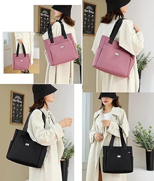 Large Capacity Water Repellent Multi Pocket Nylon Shoulder Bag With Zipper,For Work Travel Storage Handbag 5