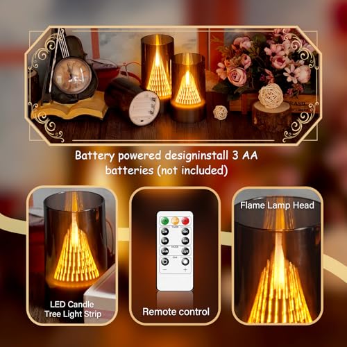 Image of Eebus LED Flameless Candles with Remote Battery Operated,Fake Candles for Home Decor Tapered Glowing Pillar Candle Lights Add a Warm and Romantic Atmosphere Set of 3 (D 3 inchxH 4 inch 5 inch 6 inch) (Grey)