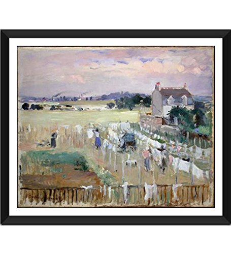 Tallenge Old Masters Collection - Hanging the Laundry out to Dry by Berthe Morisot - Framed Art Print (18 inches X 24 inches)