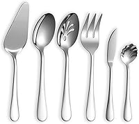 Berglander 6-Piece Stainless Steel Serving Utensils Set with Titanium Gold Plating, Dishwasher Safe, Elegant Flatware for Everyday & Formal Use