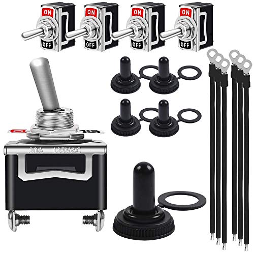 AutoEC 5 Interruptor basculante,Conmutador de Palanca, Interruptor AC 15A 250V 20A 125V SPST 2 pines ON/Off,Tapa impermeable, Interruptores palanca,para Auto,Bote, 6 cables de terminal de anillo