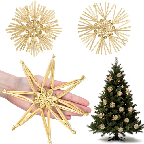 15 Stück Strohsterne Christbaumschmuck Groß Ø ca 20 cm/Klein Ø...
