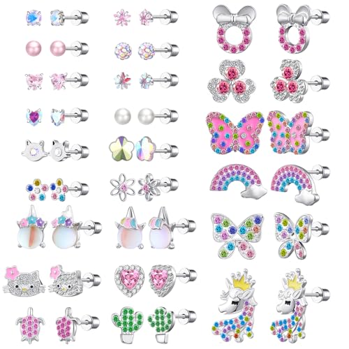 24 Pairs Surgical Steel Flat Back Earrings Set -Secure and Comfortable Screwback Earrings with Diverse Designs, Perfect for Multiple Piercings and Everyday Wear