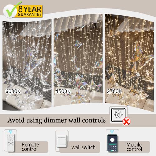ykolupty Crystal Butterfly Chandelier High Ceiling Chandeliers for Staircaes Large Raindrop Chandeliers LED Dimmable Big Chandelier for Foyer Hallway Entryway Gold by ykolupty - Image 4