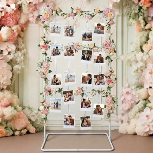 Colingmill 69 Inches Photo Display Frame Board with Clips Metal Rectangle Photo Display Stand Hanging Pictures Organizer Holder Picture Frame Board for Wedding Party Graduation Greeting Card