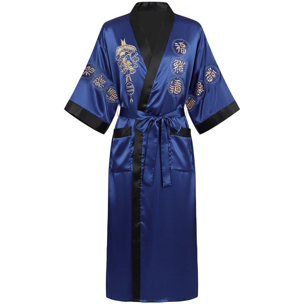 Peignoir en satin de soie brodé dragon kimono de luxe