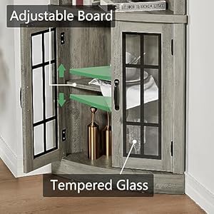 AMERLIFE Curved Corner Storage Cabinet, 65" Tall Freestanding Bookcase with Glass Doors & Adjustable Shelves, 5-Tier Corner Display Cabinet for Living Room, Bathroom, Laundry Room, Washed Grey AMERLIFE Curved Corner Storage Cabinet 65 Tall Freestanding Bookcase with Glass Doors Adjustable Shelves 5 Tier Corner Display Cabinet for Living Room Bathroom Laundry Room Washed Grey