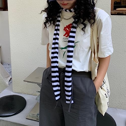 Lady Goth Harajuku Cool Scarve Style Girl Stripe Long Knitted Scarves Fashion Cloth Unisex Street Casual Neckerchief, Approx. 4x180cm/ 1.57x70.86in, Black4