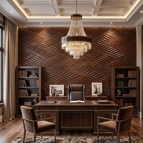 Image of Kayra Decor 3D Wall Panels Wave Design - Blackwood Color | 19.7 inch x 19.7 inch (Pack of 12) - Covers 32.28 Sq. Ft | Premium Home & Office Wall Decoration