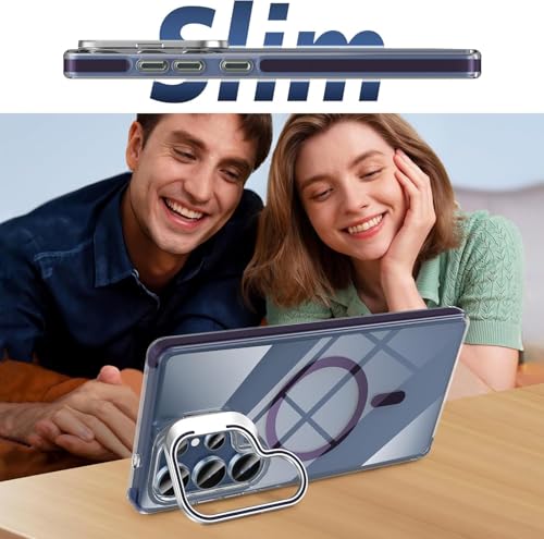 Image of Elzzi Premium Samsung S25 Ultra 5G Case Compatible With Magsafe Cover Built-In Camera Stand Transparent Covers Military-Grade Protective Case Drop Protection Non Yellowing Hard PC +TPU, Deep Purple