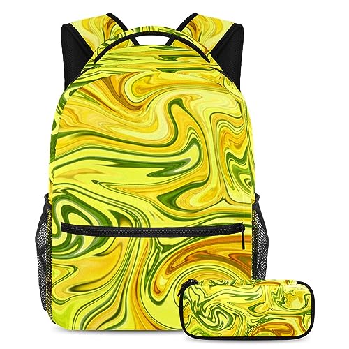 Sac à dos fantaisie jaune avec trousse pour organiser les affaires d'école des ados