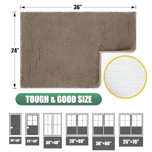 IM HOME Chenille Absorbent Outdoor Doormat 36" x 24", Washable Muddy Door Mats for Dog Non Slip Indoor Doormat Dog Mat for Muddy Paw Front Inside Doormats for Entryway Beige