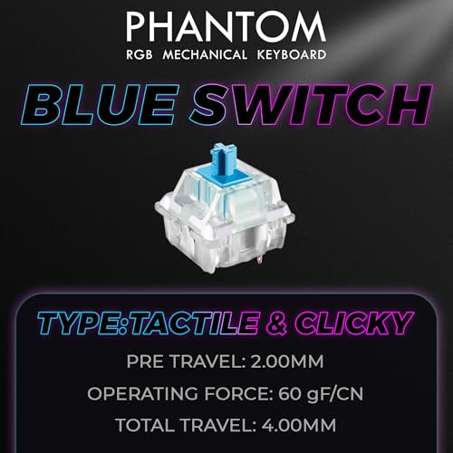 Image of TECWARE Phantom 87 Key RGB Mechanical Gaming Keyboard | Outemu Blue Switch | 16.8M Color LED Lighting | 18 Pre-Set | Low Latency | N-Key Rollover | Software Customizable Keys | Wired USB Connection