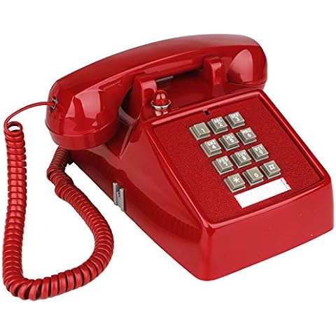 YOPAY Single Line Corded Desk Telephone, Home Emergency Intuition Amplified Retro Phone, Classic Dial Button Phone, Red Cover