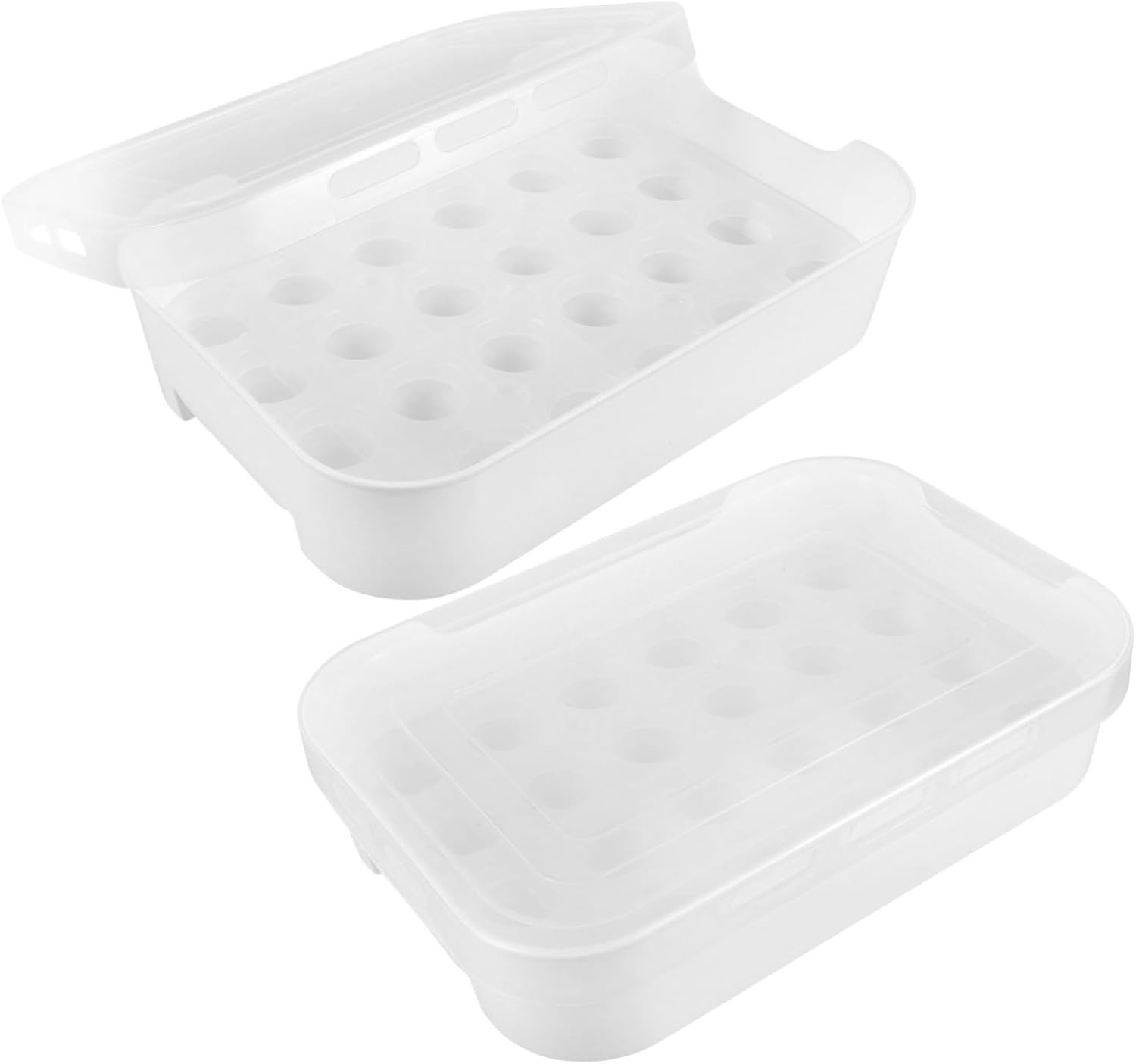2Pcs Ventilated Egg Storage Box with Dust-Proof Design Multi-Layer Refrigerator Organizer for 24 Eggs Portable Carrier for Camping and Picnic White