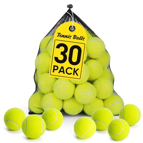 Treeroot 30Pack Tennis Balls High Elasticity Tennis Balls Bulk Comes with a Portable Mesh Bag Tennis Ball for Dogs Suitable for Beginner Training Ball Durable & Bounce