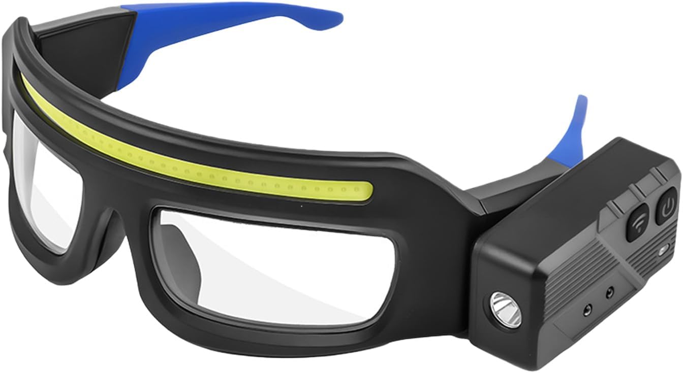 Rechargeable LED Headlight Glasses with Motion Sensors Touch Control 5 Modes Outdoor Lighting for Running Hiking Camping Touch Control USB C Glasses