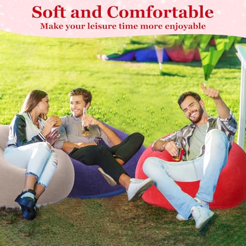Image of Realspring Inflatable Bean Bag Chairs Outdoor Blow up Camping Chairs Inflatable Lazy Sofa Folding Portable Bean Bag Loungers Couch for Movie Night(Coffee,Blue,Red,6 Pcs)