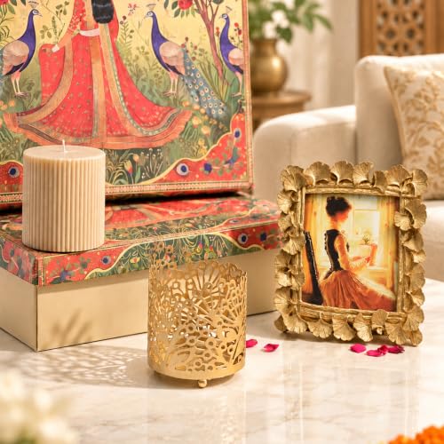 Image of Art Street Gift Box with Birds Shape Vintage Photo Frame with Urli Diya for Celebration and Gift for Family, Friends and Relatives (Pack of 3)