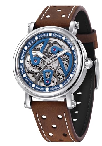 BENYAR Relojes automáticos para Hombre Reloj de Pulsera mecánico Esqueleto con Correa de Piel Reloj de Caballero Vintag