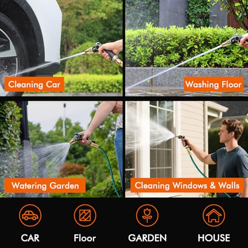 Image of RESTMO Garden Hose Nozzle, Heavy Duty Water Hose Sprayer Nozzle, Black | Brass Head, Thumb Control, Adjustable 4 Spray Patterns, Leak-proof, Metal Hose Nozzle for Outdoor Lawn & Plant & Car