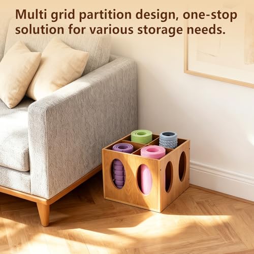 Image of Sintuff Vintage Wood Yoga Mat Holder Storage Organizer Floor Standing Foam Roller Holder Rack for Home Yoga Mats Gym Sports Exercise Accessories Dumbbell Resistance Bands