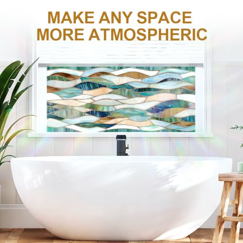 Image of Window Privacy Film Stained Glass Mosaic Teal, 39.37x17.32 in