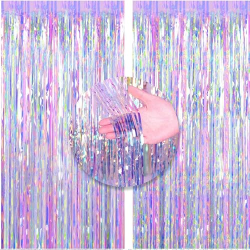 2P Iridescent Purple Foil Curtain Backdrop Curtain Birthday Curtain.Decoration 1m*2m Party Fringe Backdrop Curtains Shimmer Hanging Frozen Party Streamer for Easter Birthday Wedding
