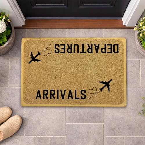 YZCZ Funny Doormat for Entrance Way Indoor/Outdoor Front Door/Patio Anti-Slip & Heavy Weather Resistant Rugs House Warming Novelty Gift Mat 36"x24" (Arrivals & Departures Airplane Heart)