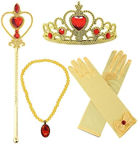 Hpwai Girls Princess Belle Dress Up Costume Accessories,Crown Necklace Wand Gloves Xmas HalloweenGift Set