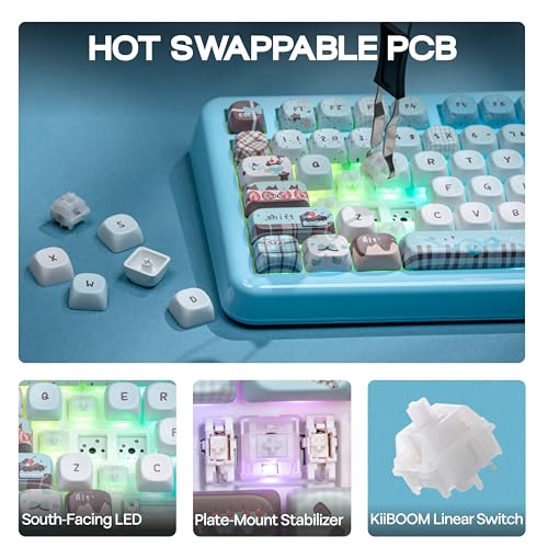 Image of KiiBoom Phantom81 Lite 75% Gasket Mechanical Keyboard, QMK&VIA Programmable, 3 Modes Wireless Gaming Keyboard, RGB Backlights, ABS Case + UV Tech, Hot-Swappable for Windows /Mac /Linux (Blue)