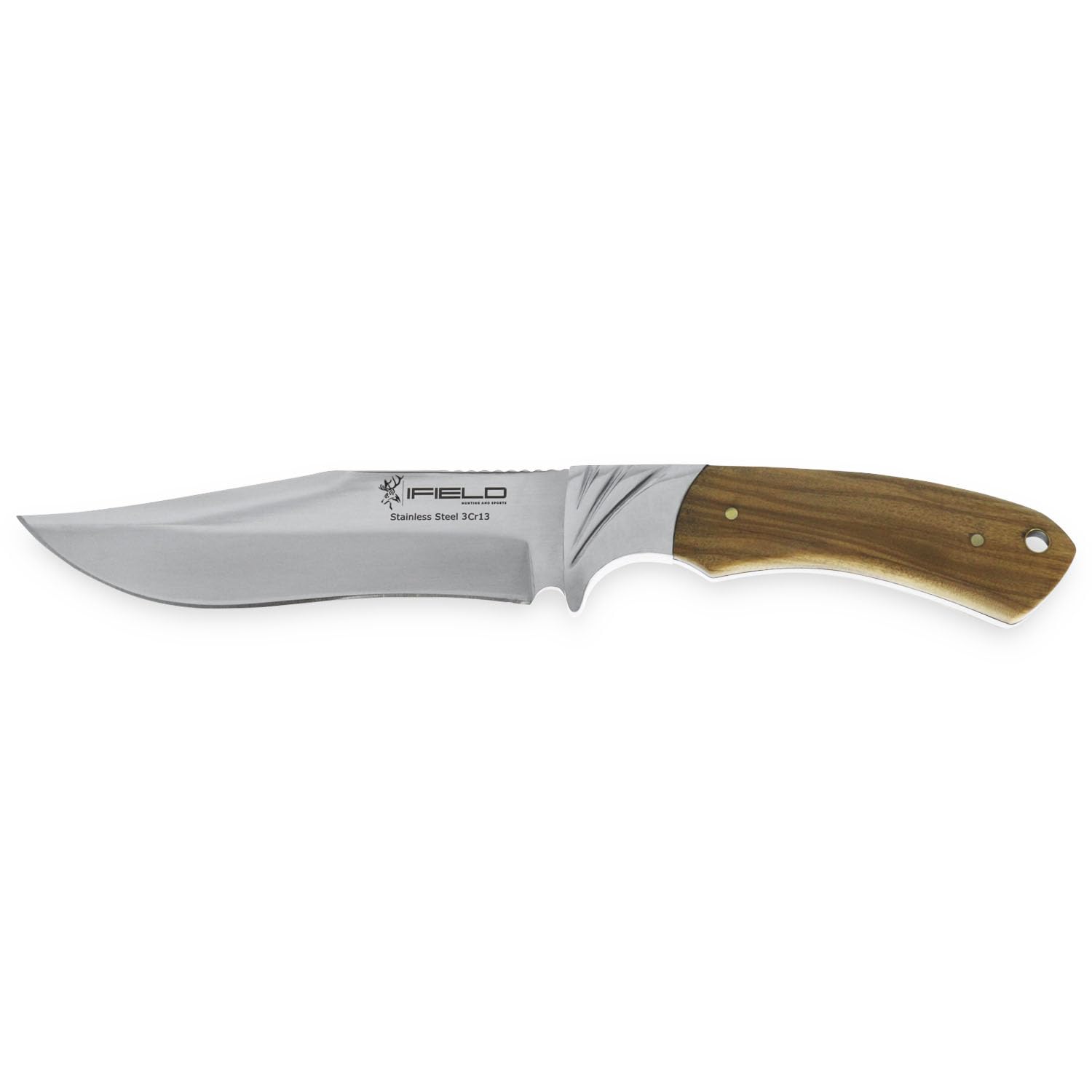 iFIELD EL29014 Coltello multifunzionale per escursioni, caccia e sopravvivenza all'aperto, manico in cervo, lama in acciaio inossidabile 3Cr13, fodero di alta qualità colore marrone
