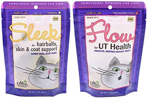 In Clover Sleek Daily Skin, Coat, and Hairballs Support Soft Chews for Cats (10.5 Oz) & Flow Soft Chews for Cats, Daily Support for UT Health (2.1 Oz)