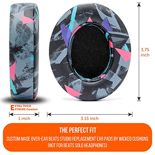 WC Wicked Cushions Replacement Ear Pads for Beats Studio 2 & 3 (B0501, B0500) Wired & Wireless | Does NOT Fit Beats Solo | Softer PU Leather, Enhanced Foam & Stronger Adhesive | 90's Black