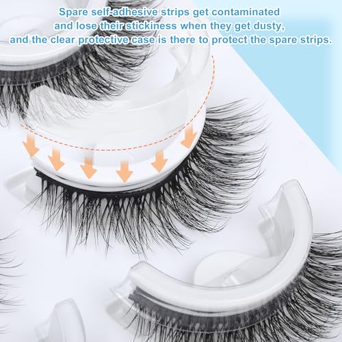 Self Adhesive Eyelashes Natural Lashes No Glue Needed Cat Eye False Eyelash Wispy 3D Flutter Fuzzy Fake Eyelashes Short Lashes 5 Pairs Lashes