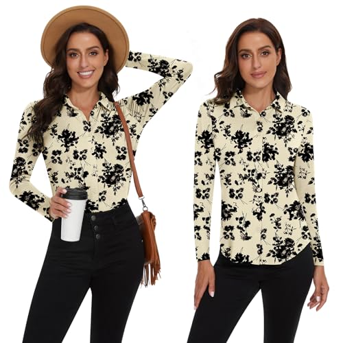 Image of Soneven Womens Golf Polo Shirts 3 /4 Long Sleeve V Neck Button Down Shirts Business Causal Work Blouses Tops