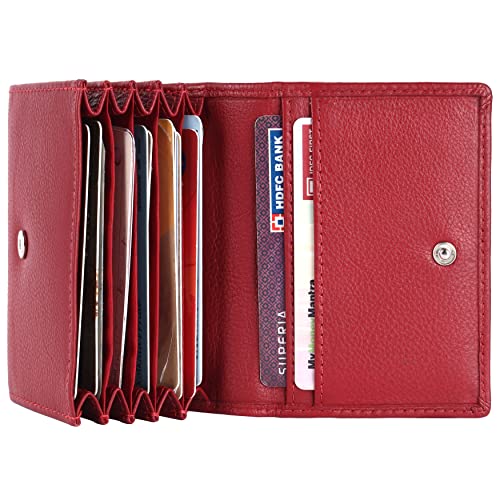 Image of Brooklyn Bridge Genuine Leather Card Holder Wallet for Men Nappa Red - Slim RFID Protected Front Pocket Wallet, Stylish Compact Money Organiser