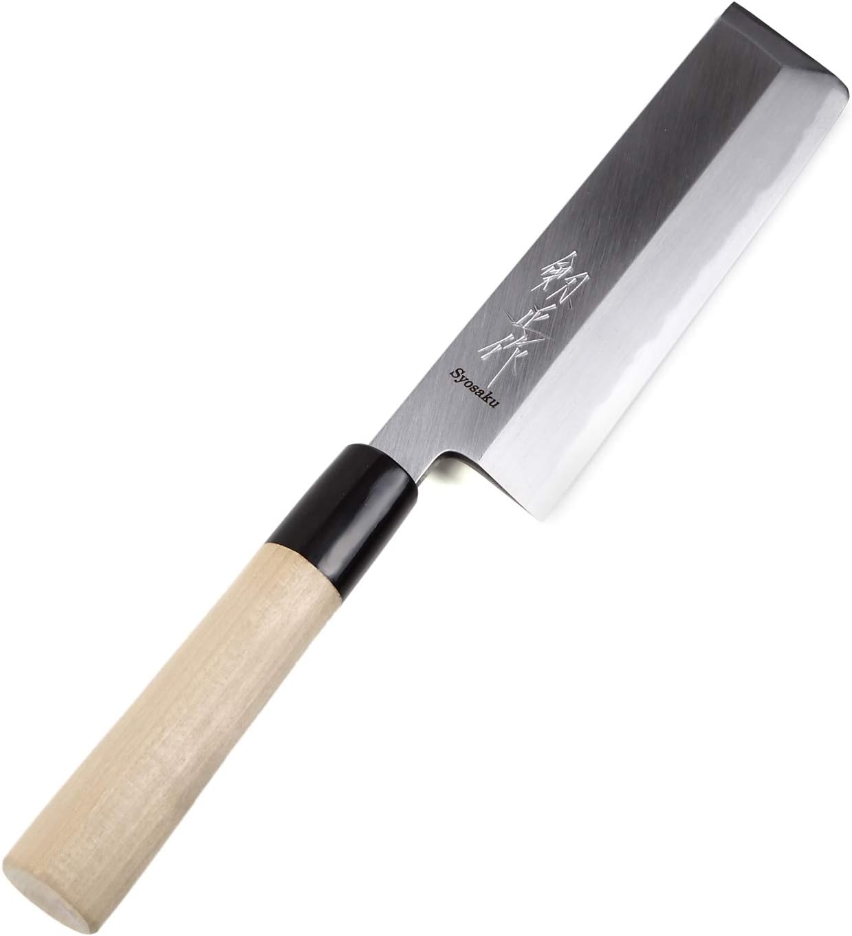 Japanese Sushi Vegetable Chef Knife Shiroko(White Stees) No.2 D-shape Maglolia Wood Handle, Edo Usuba 6.5-inch (165mm)