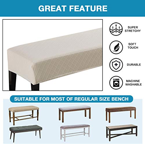 Bench Covers | Washable Bench Slipcovers Rectangle For Dining Room With Bottom Elastic | Stretch Furniture Protector Cover For Living Room, Kitchen, Bedroom, Piano (Plaid-Beige) #TOP5