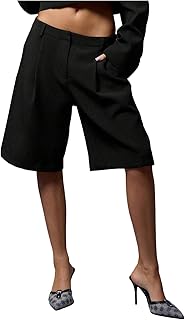 Women's Pleated Dress Shorts Business Casual Dressy Wide Leg Bermuda Sui...