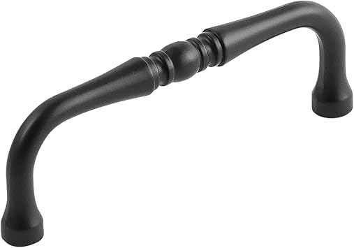 Hickory Hardware 1 Pack Solid Core Kitchen Cabinet Pulls, Luxury Cabinet Handles, Hardware for Doors & Dresser Drawers, 3-1/2 Inch Hole Center, Matte Black, Williamsburg Collection