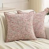 FUTEI Blush Decorative Throw Pillow Covers 18x18 Inch Set of 2,Soft Chenille Tweed Textured Cushion Case,Modern Home Decor for Couch Bed Living Room