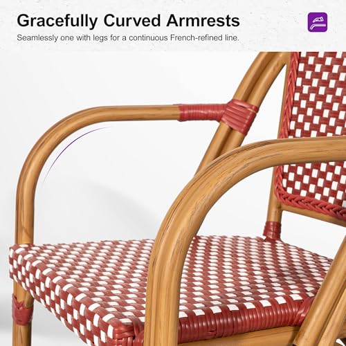 Image of PURPLE LEAF Outdoor French Bistro Armchairs Set of 2, Bamboo Finish, Red