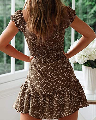 Image of Valphsio Womens Smocked Dress Ruffle Floral Tie Front Boho Short Dresses